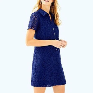 Lilly Pulitzer Nelle Dress In High Tide Navy Pop Floral Lace Size 2 EUC